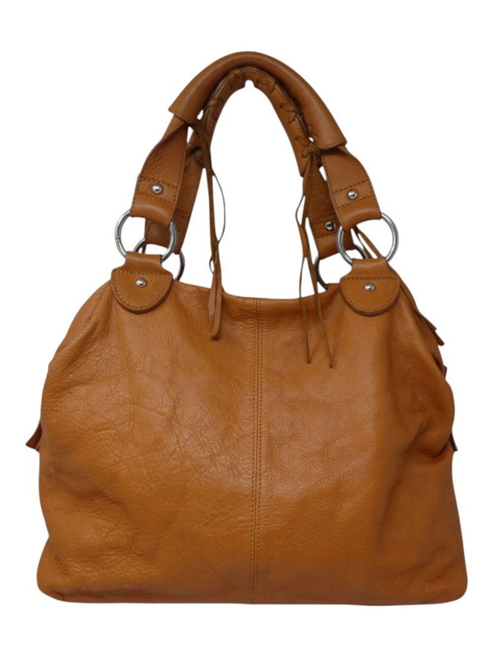 Tano Brown Leather Hobo Shoulder Bag Purse Braided Handles